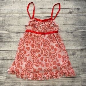 Red Hearts Lingerie Chemise Nightgown Match Underwear Sheer Ruffle Madison Med